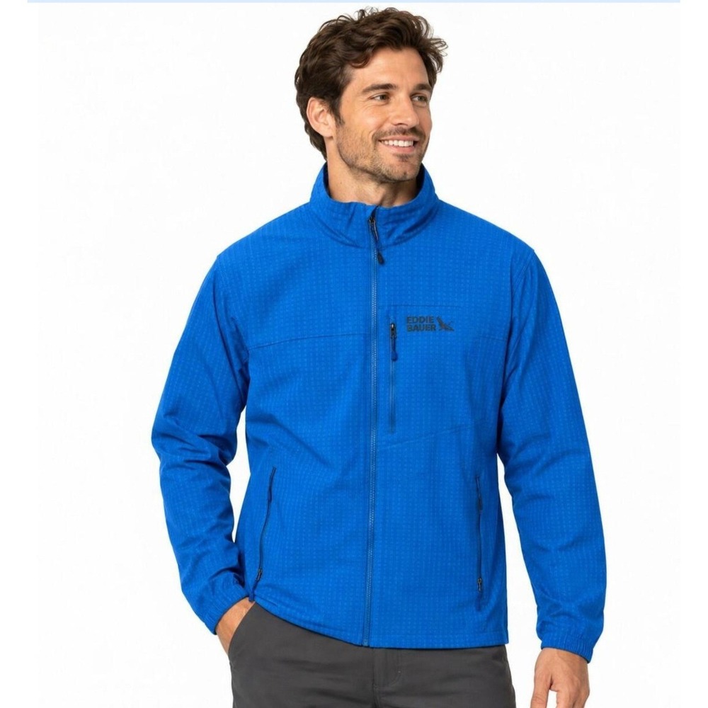 Eddie Bauer Jacket Mens L Sandstone Grid NEW First Ascent Blue Wndbreaker Fleece